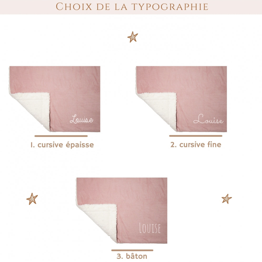 Couverture prénom bébé lila, personnalisation avec écriture au choix. 