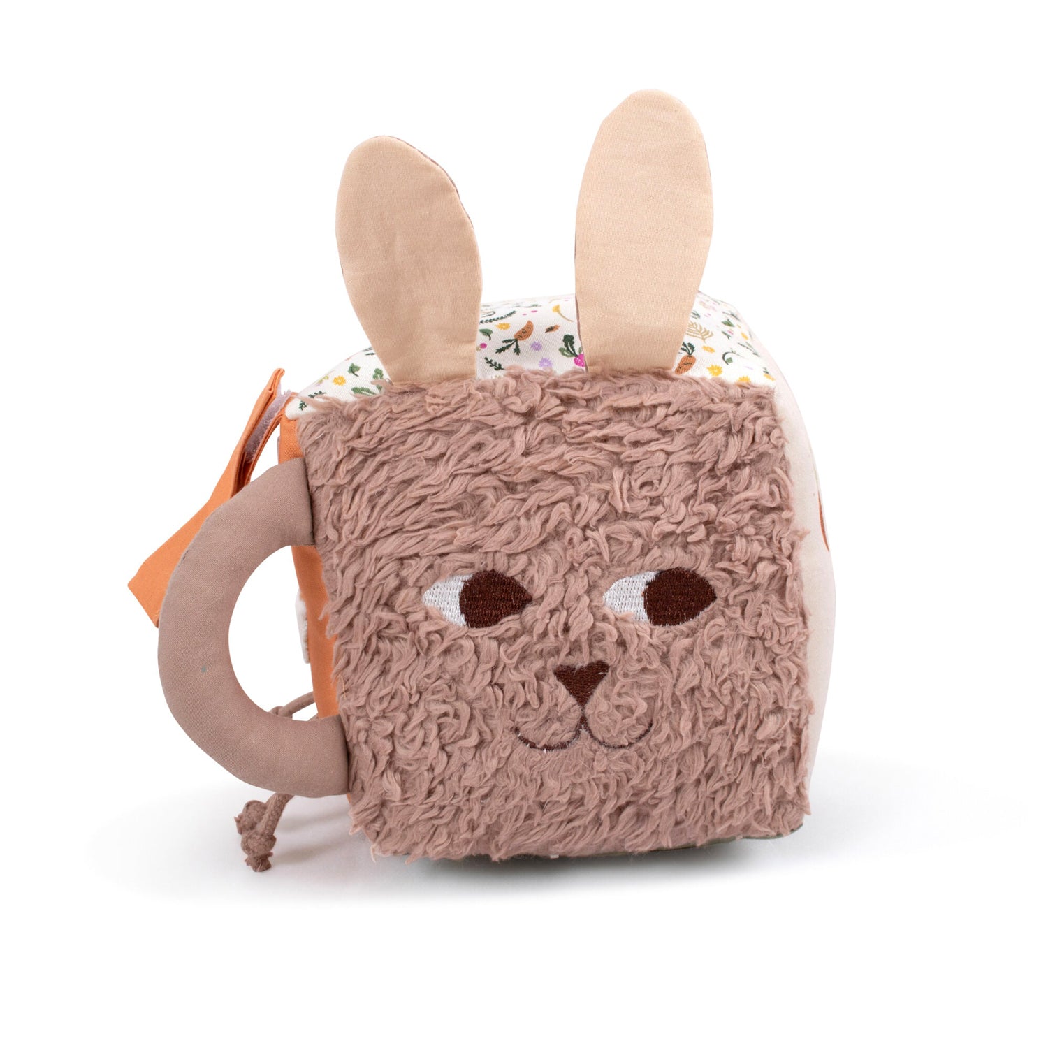 Cube d'activité éveil pour bébé en tissu thème lapin