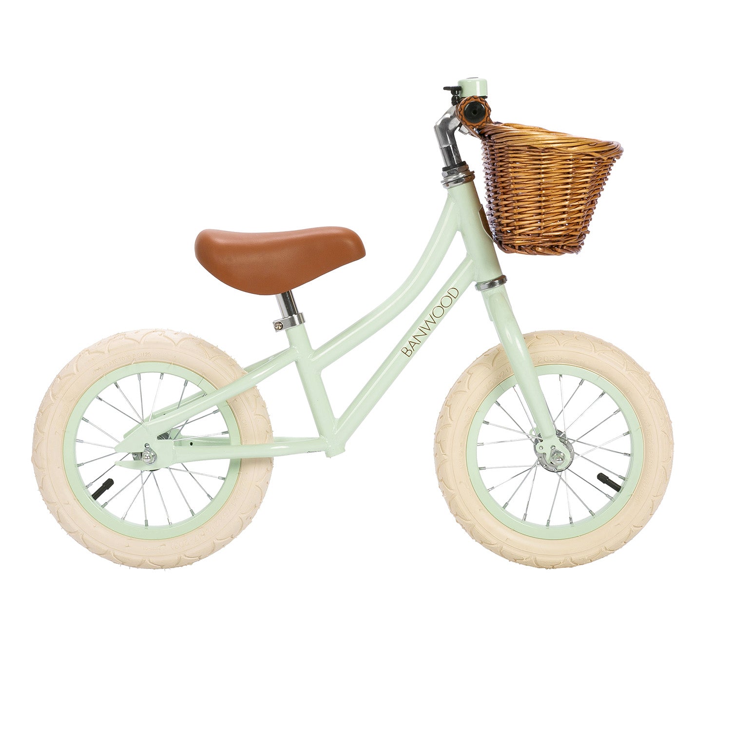 Vélo d’équilibre Banwood au design rétro et épuré. Vert pale.