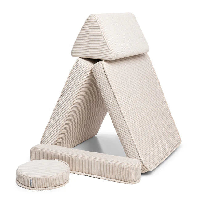 Fauteuil chauffeuse enfant Shappy en velours côtelé vanille, déhoussable et lavable en machine