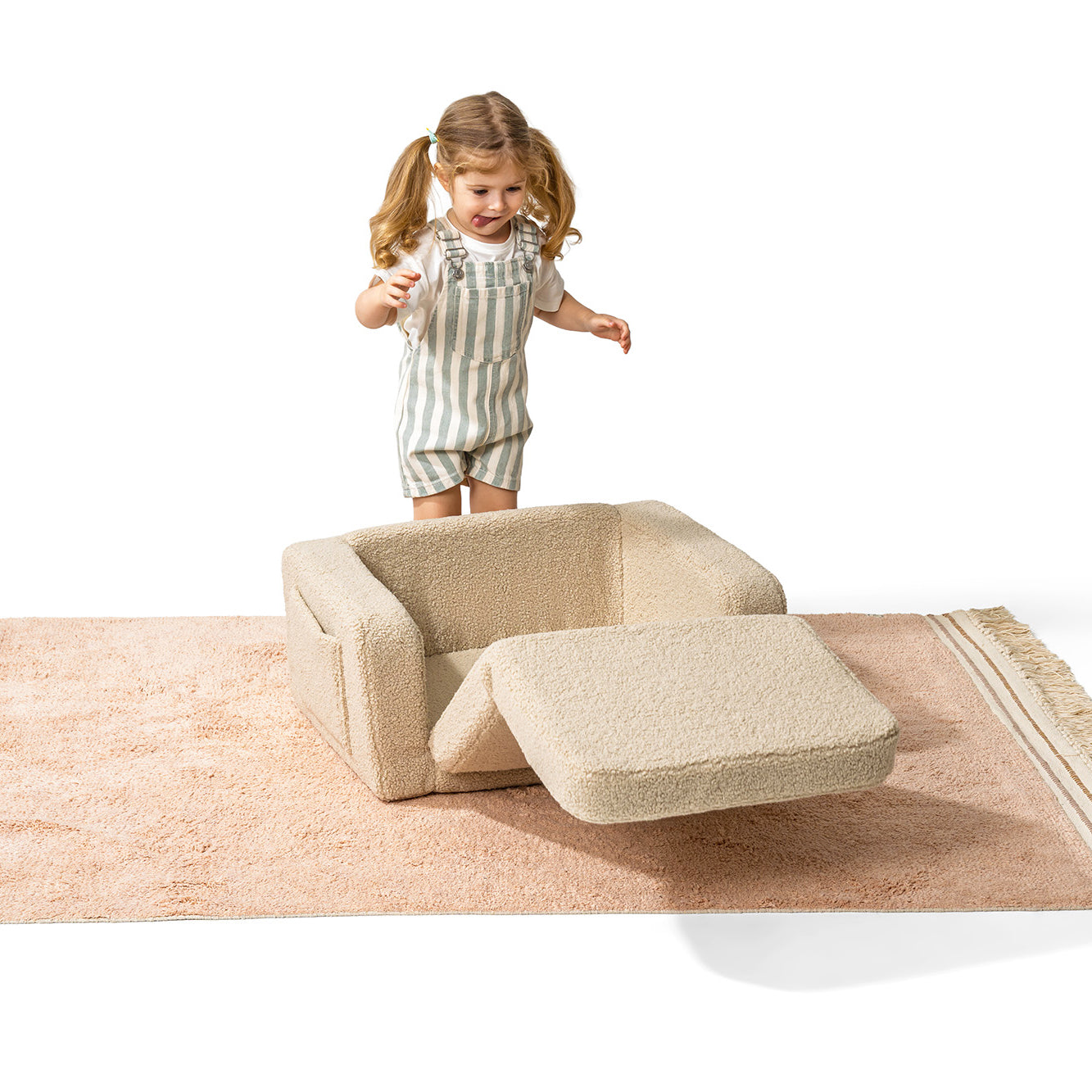 Fauteuil lecture enfant beige modulable, parfait pour lire ou jouer