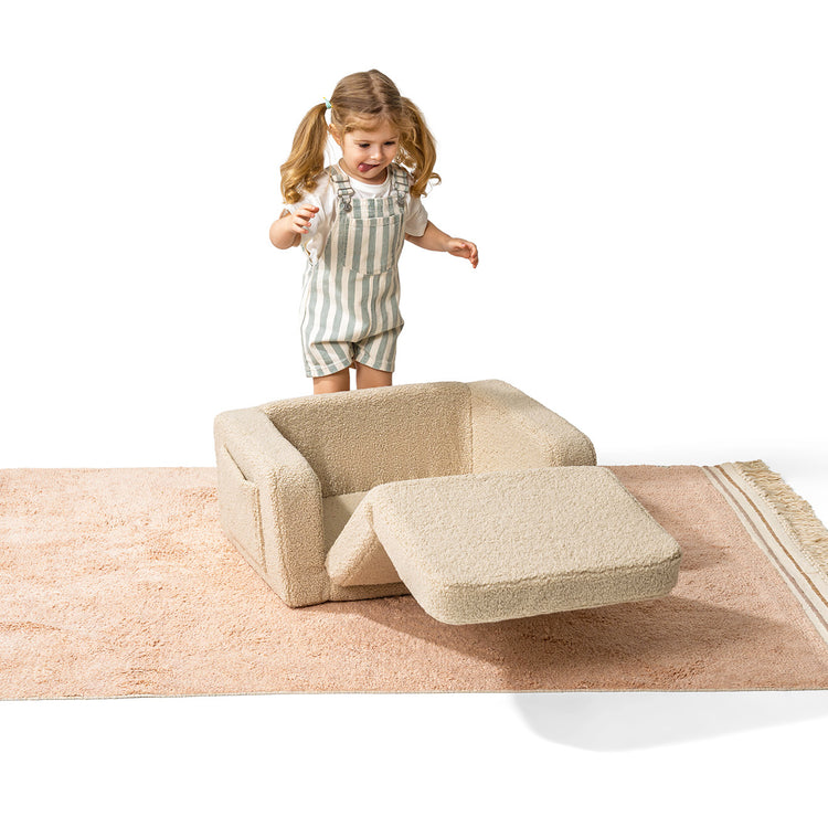 Fauteuil lecture enfant beige modulable, parfait pour lire ou jouer