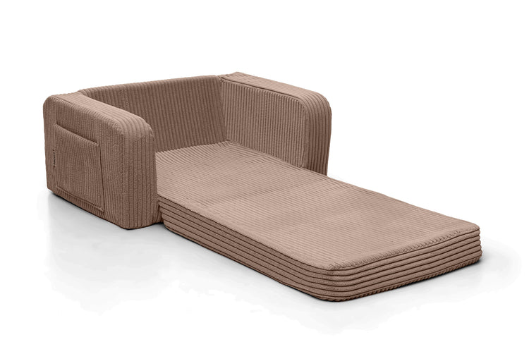 Fauteuil enfant marron chocolat dépliable en matelas de repos