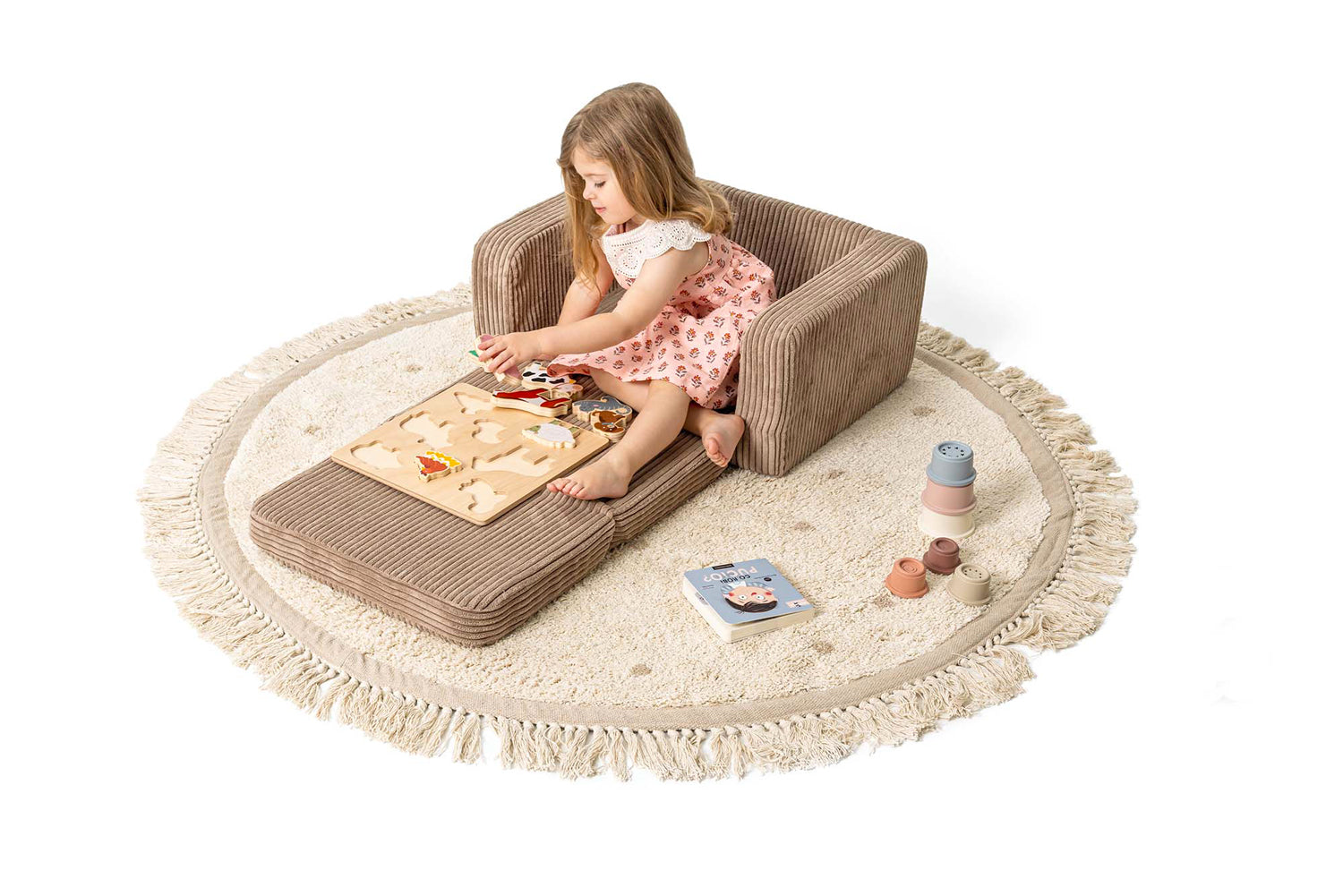 Fauteuil enfant marron modulable en velours côtelé Shappy