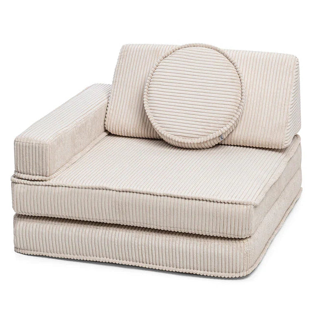 Fauteuil enfant Shappy vanille modulable en velours côtelé, idéal pour coin lecture