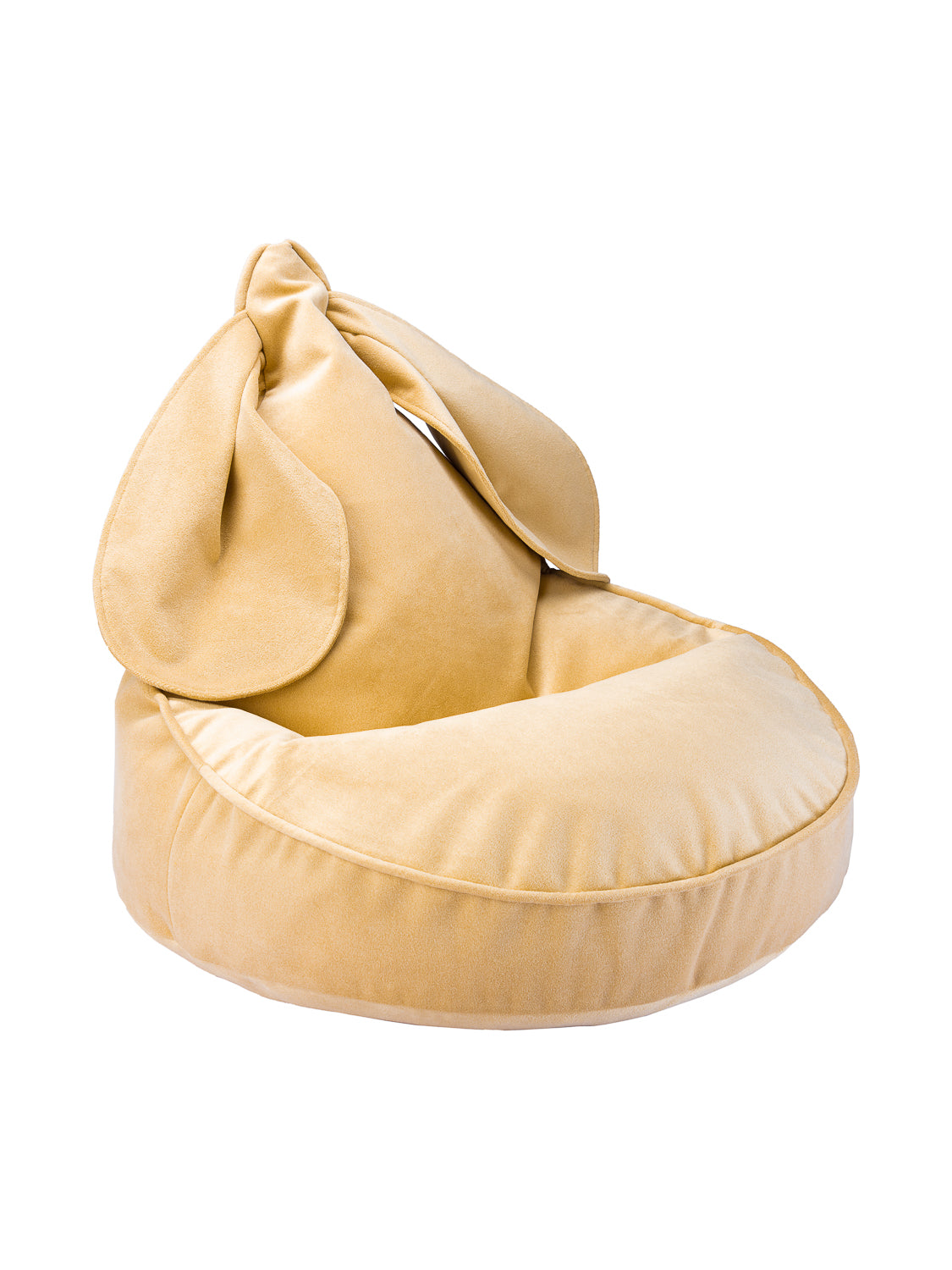 Fauteuil pour enfant en velours, avec d'adorables oreilles de lapin. Couleur jaune caramel. Fabriqué à partir de matériaux recyclés. 100% durable. Wigiwama