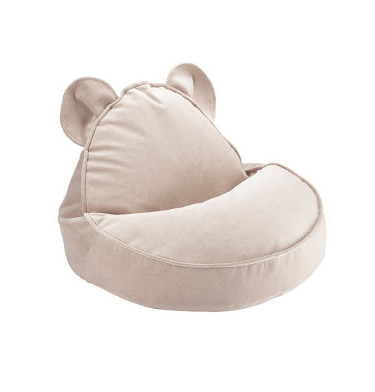 Fauteuil enfant ours beige. En velours doux. Confortable et design. Original. Fauteuil Wigiwama, fabriqué en Europe.