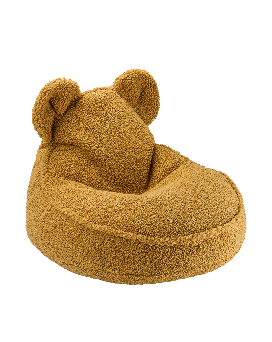 Fauteuil en moumoute marron, coloris érable. Fauteuil ourson, confortable. Parfait pour décorer chambre enfant ou créer un espace dédiés aux enfants dans le salon.