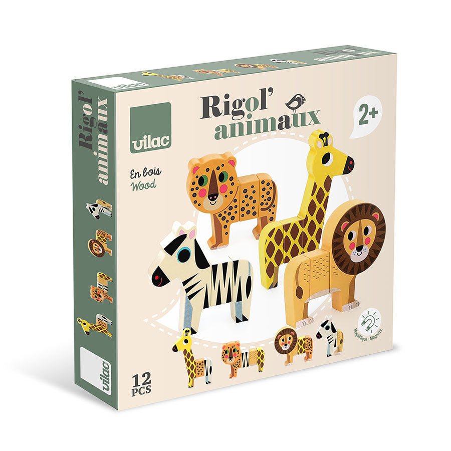 Idée cadeau 2 ans : figurines animaux en bois aimantées VILAC, jeu d’éveil savane