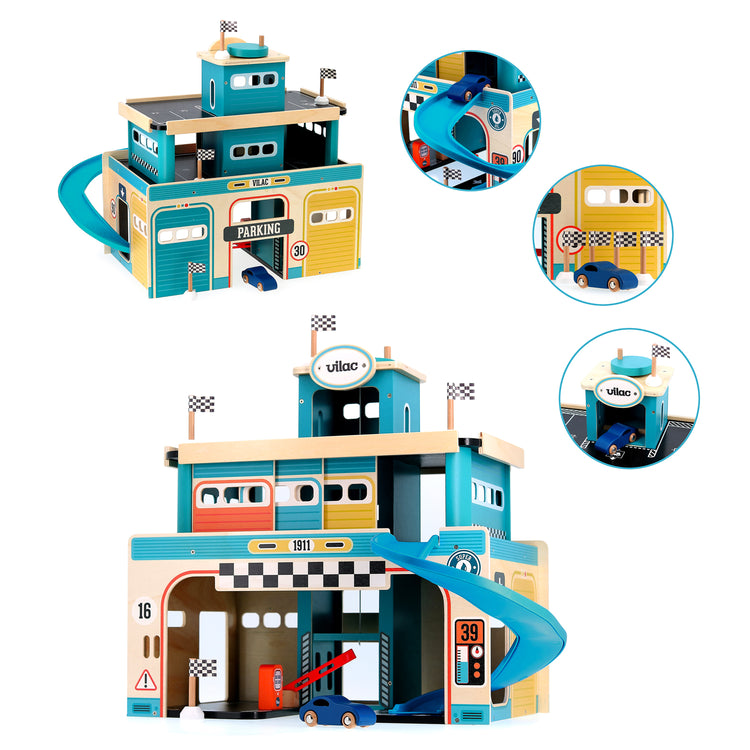 Grand garage voitures en bois VILAC, idée cadeau de Noël 3 ans et plus