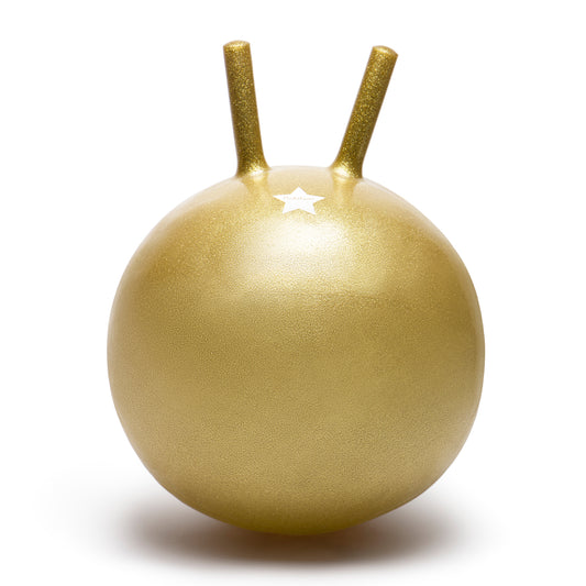Ballon sauteur pour enfant des 2 ans. Rebondissant, doré, made in France. Ajustable à la taille de l'enfant. Ratatam Kids.