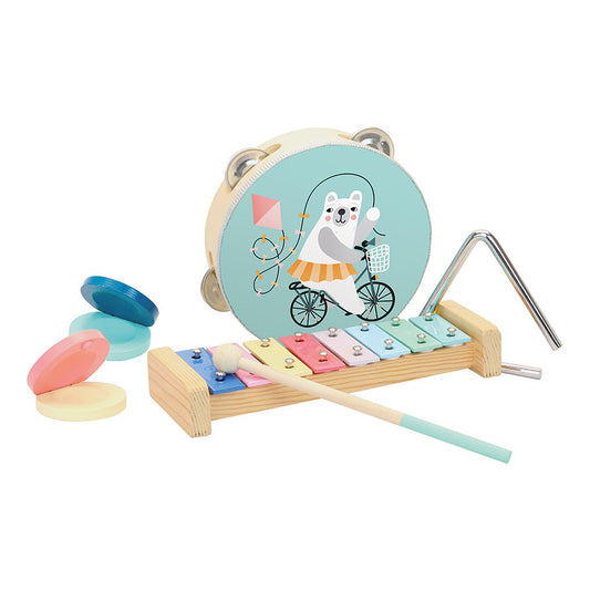 Jeu d’éveil musical 3 ans VILAC, coffret musique enfant en bois avec tambourin, métallophone et triangle