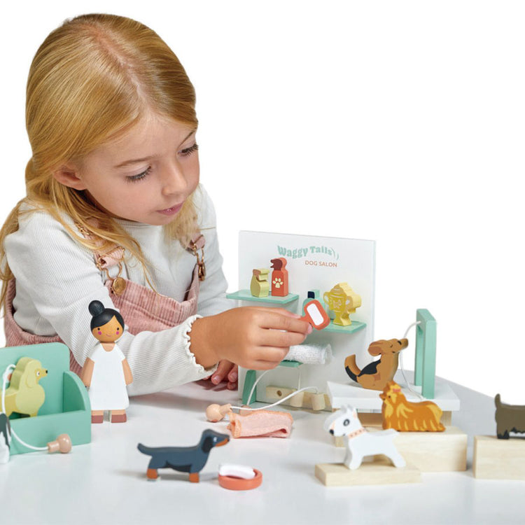 jeu d'imitation salon de toilettage pour chiens jouet en bois avec figurines
