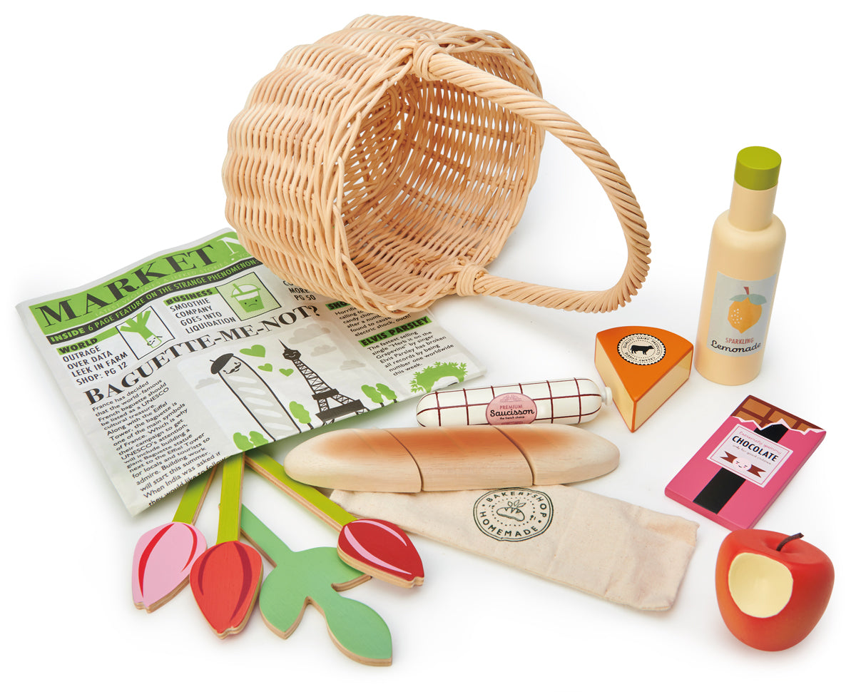 Jouet Dinette Marchande en bois Panier osier Charcuterie - Jouets bébé 3  ans - Tender Leaf Toys