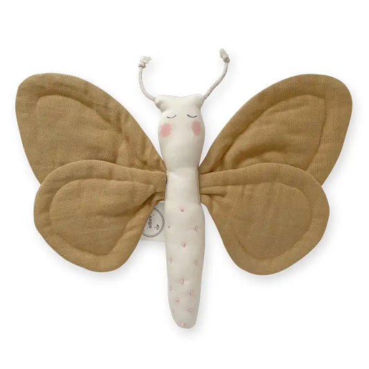 Jouet d'éveil  bébé papillon en coton bio couleur Miel