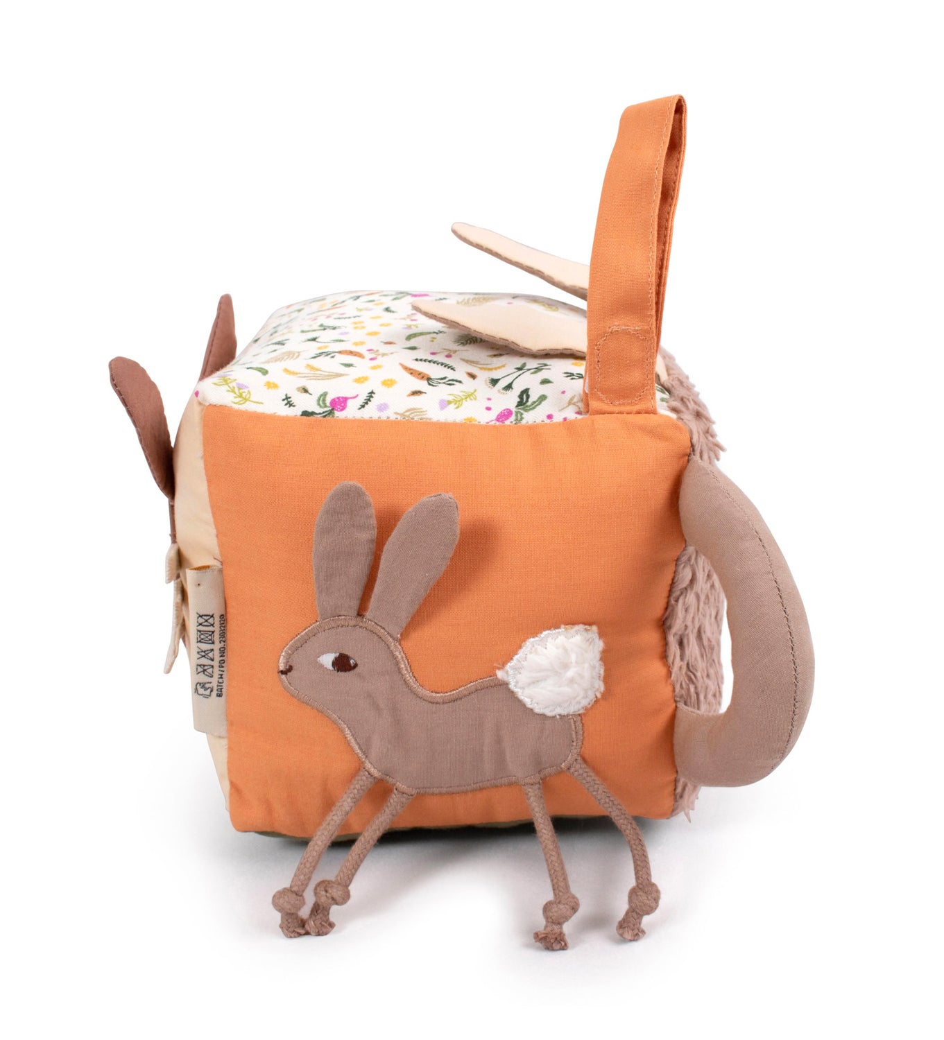 Jouet en tissu pour bébé, cube d'éveil en tissu avec miroir. Ludique, design. Thème lapin, couleur mixte. 