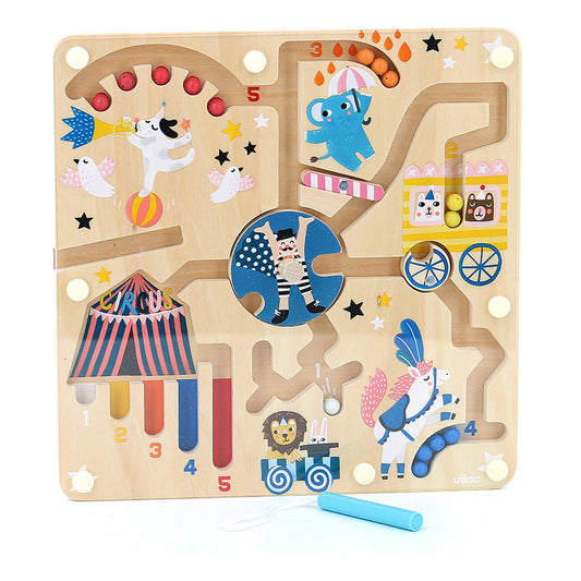 Labyrinthe magnétique enfant 2 ans en bois VILAC, thème cirque, avec stylet magnétique