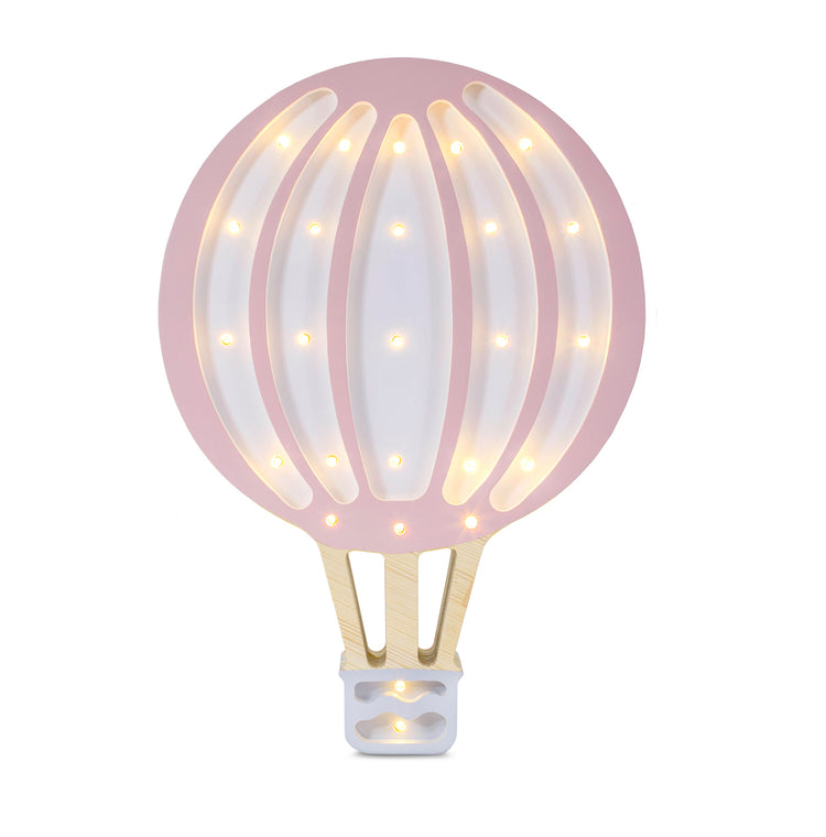 Lampe montgolfière en bois naturel pour chambre bébé, couleur rose poudré