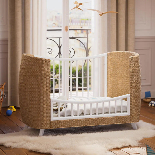 Passage du lit bébé en rotin évolutif 70x140 en lit junior
