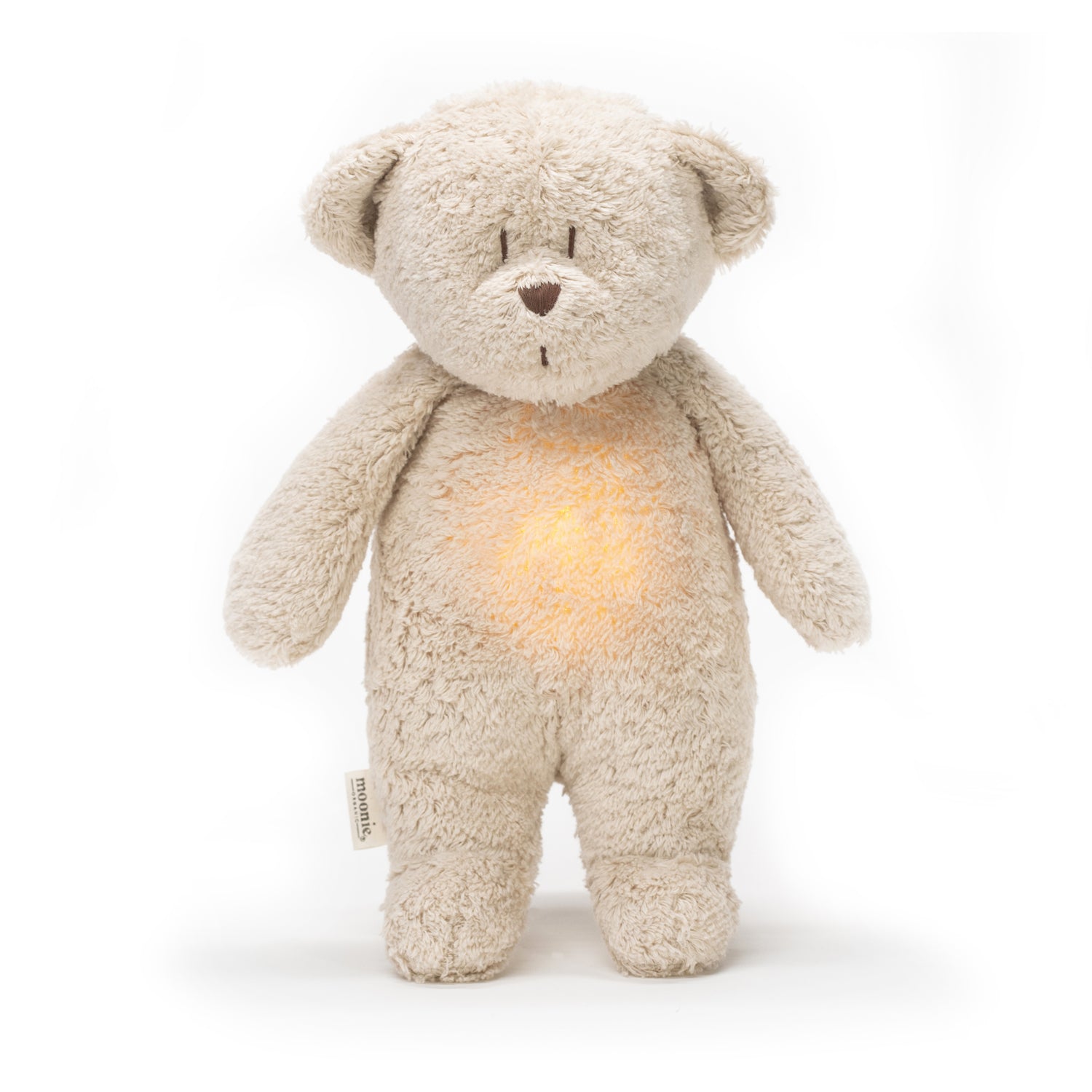 Moonie beige sable. Peluche ours avec veilleuse rechargeable. Musique douce, bruits roses, bruits blancs naturels pour bébé. Cadeau de naissance.