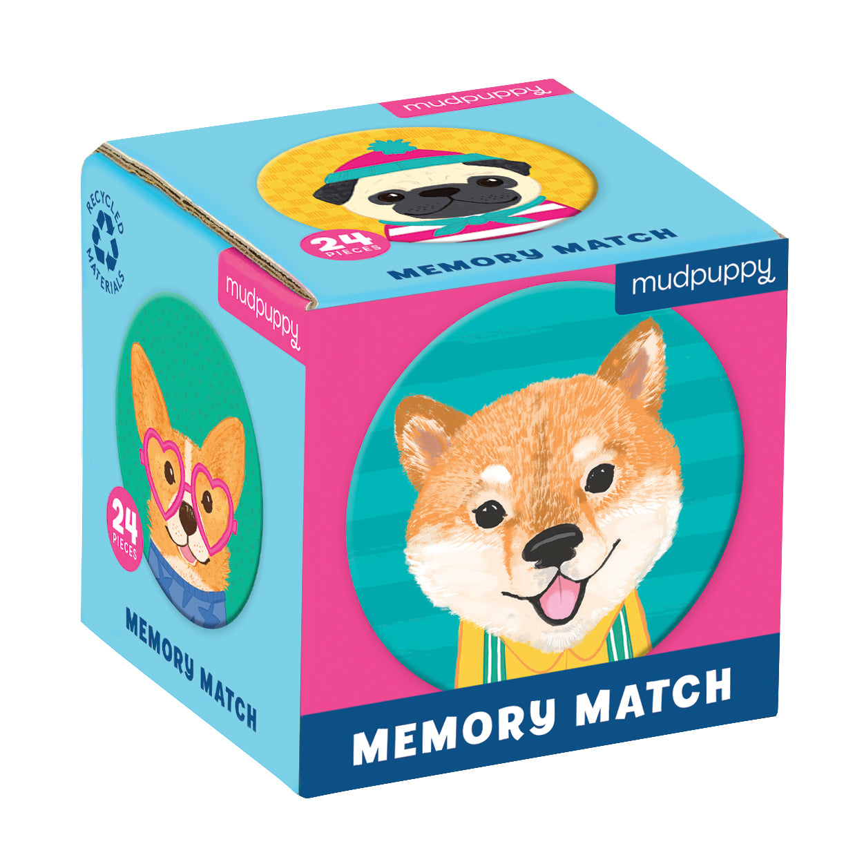Memory de poche Mudpuppy, 24 ronds cartonnés de chiens amusants. Une activité ludique et colorée à partager en famille. Petit format parfait pour les voyages.