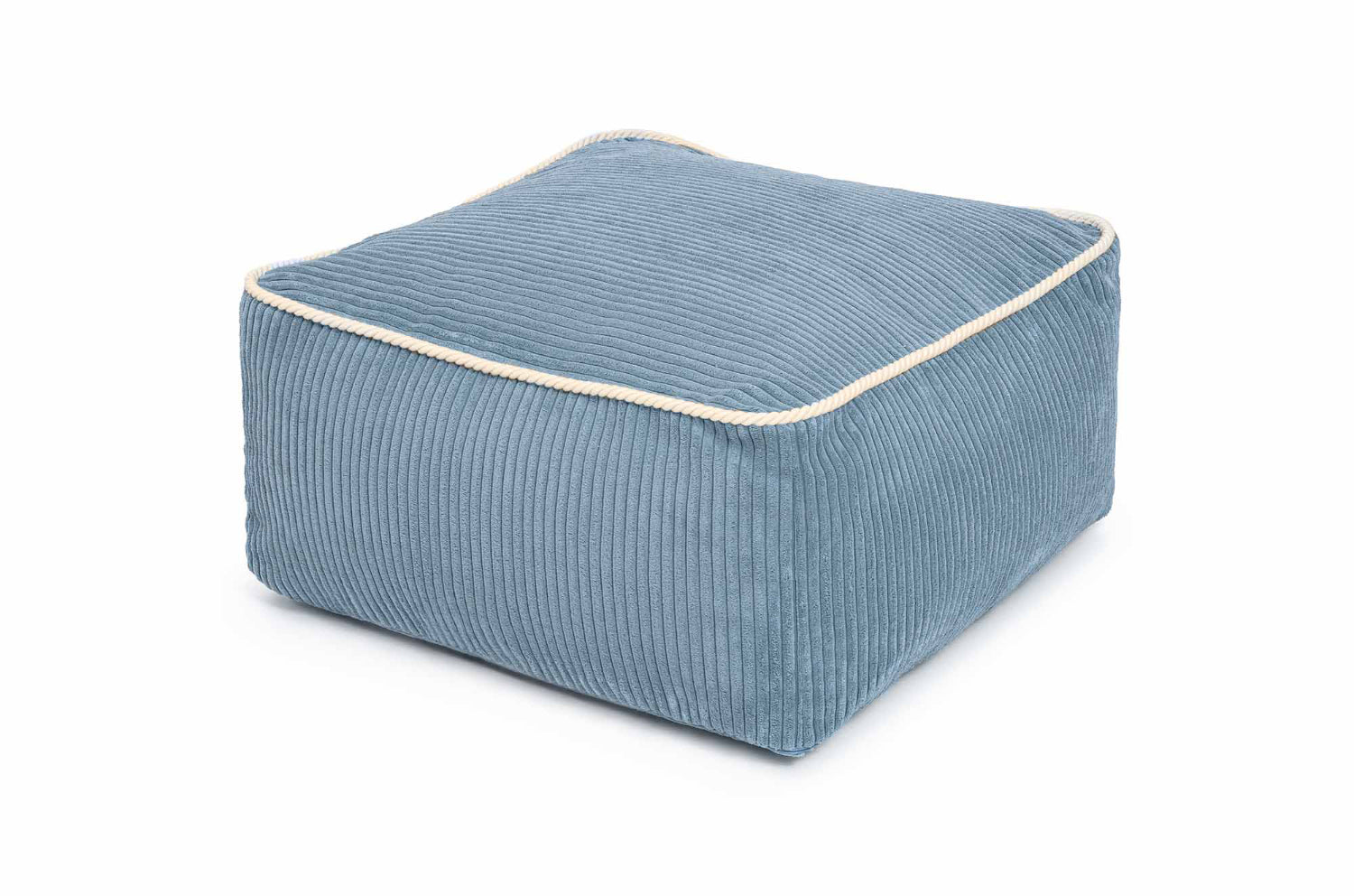 Pouf ottoman Kumo Shappy sky sugar bleu en velours côtelé pour coin lecture enfant