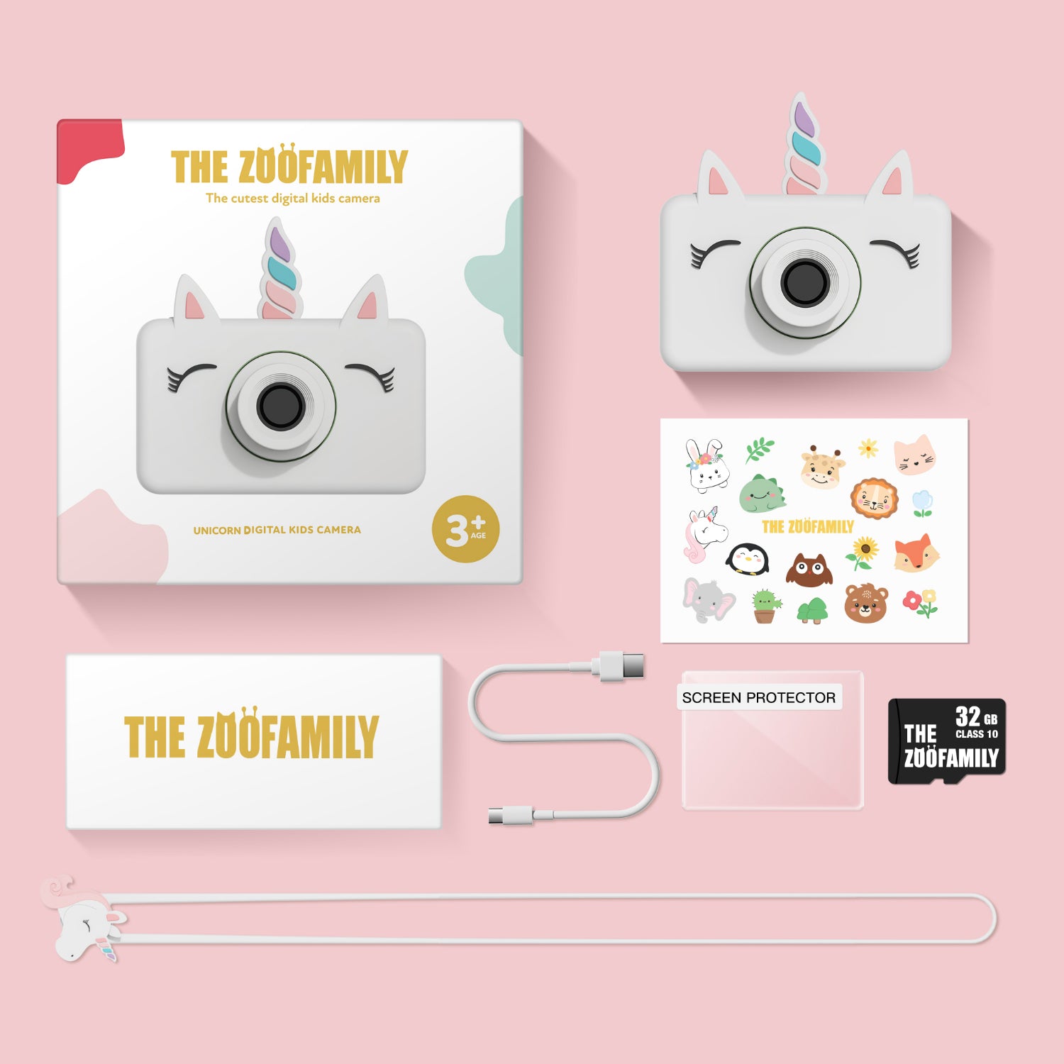 Idée cadeau enfant 3 ans. Pack appareil photo enfant licorne. Avec autocollants et film protection écran.