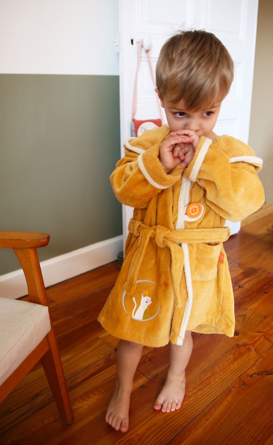 Peignoir enfant personnalisé, boutons gomme faciles, taille 2–4 ans