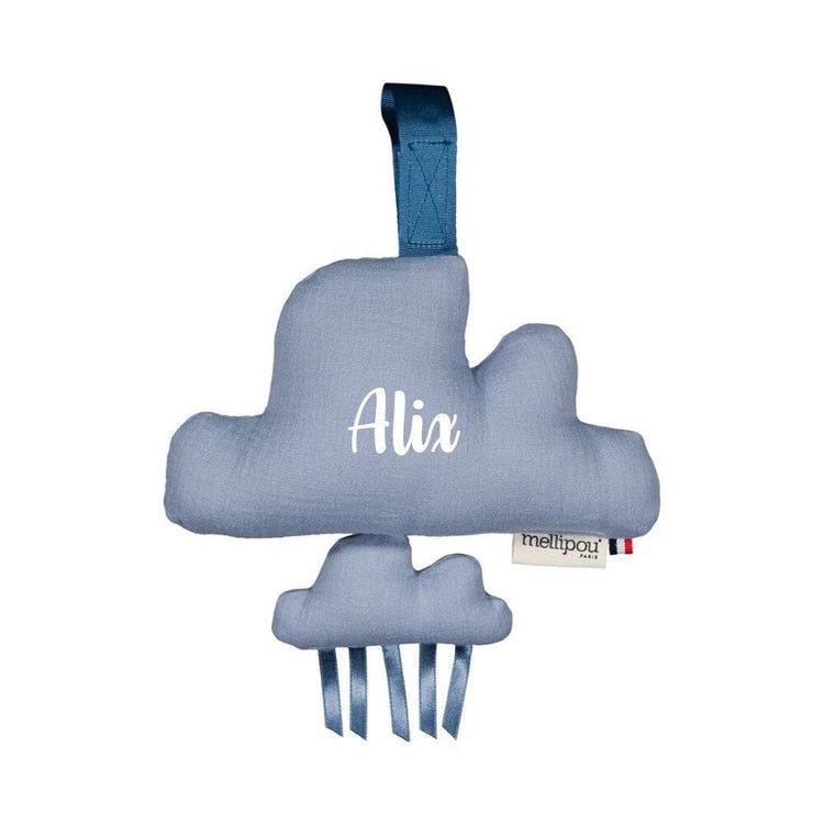 mini nuage musical bleu attache velcro peluche musicale personnalisée pratique berceau poussette