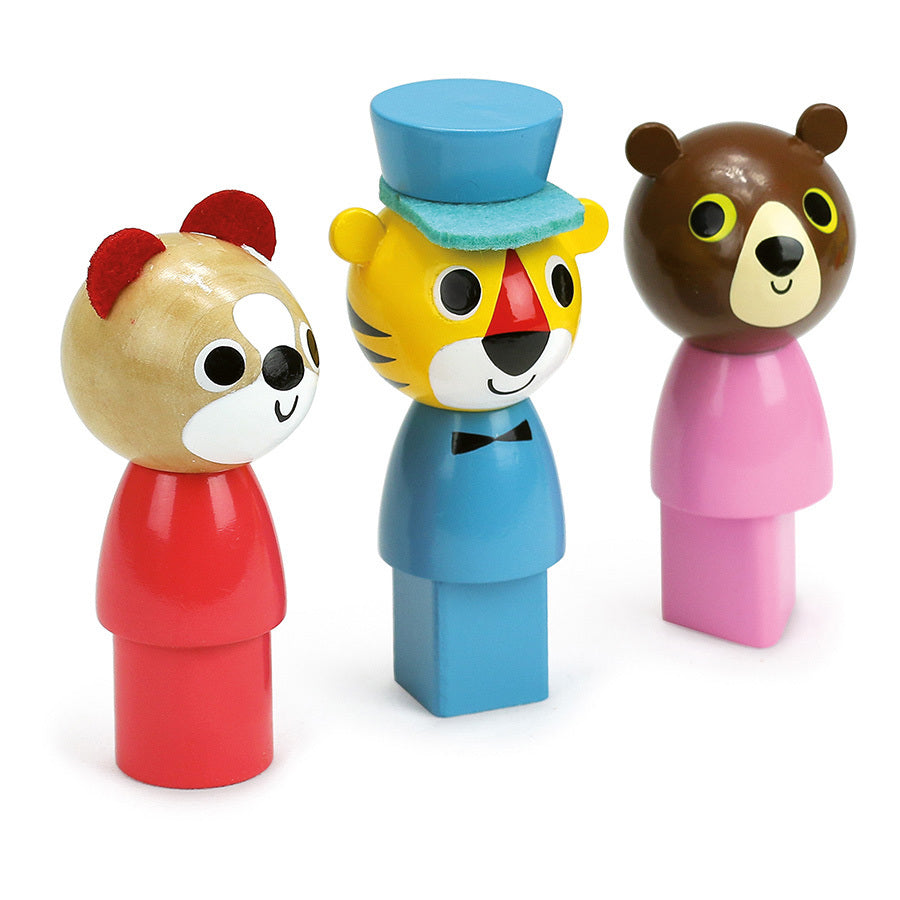Personnages animaux du bus des formes en bois VILAC, jouet à tirer en bois pour bébé