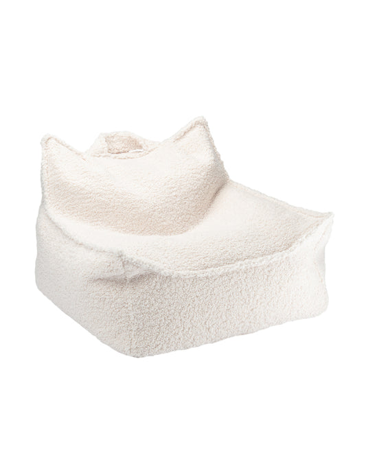 Petit fauteuil blanc en tissu peluche pour chambre enfant. Hauteur 50 cm. Doux et confortable. Idéal pour s'installer confortablement pour lire.