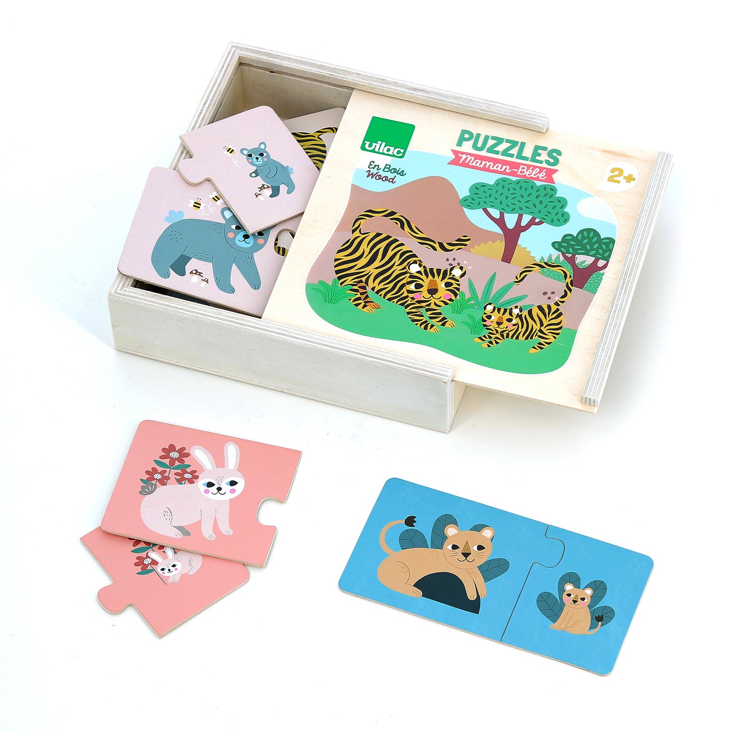 Grandes pièces faciles à saisir : puzzle bois animaux VILAC 2 ans.