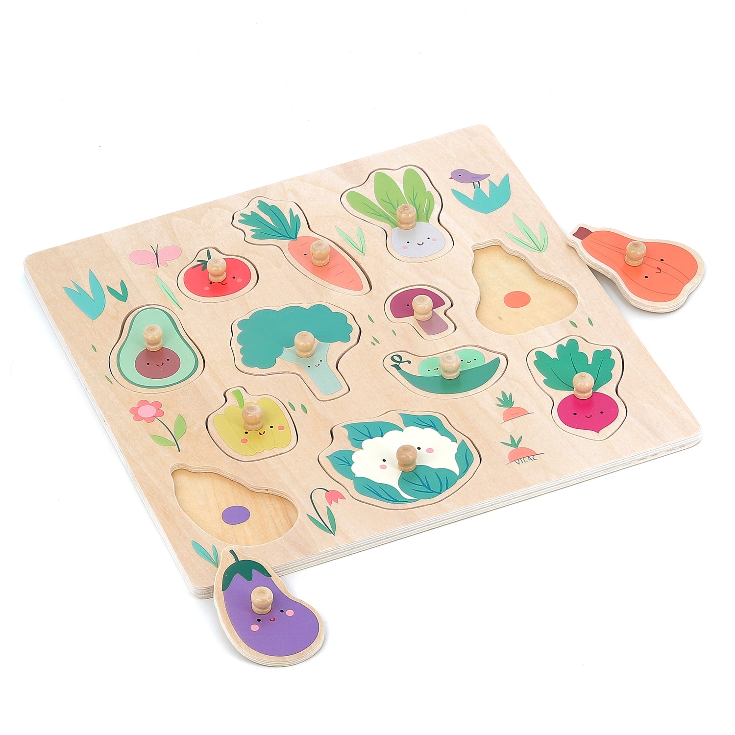 Idée cadeau Noël 18 mois : puzzle en bois à encastrer légumes Sarah Betz.