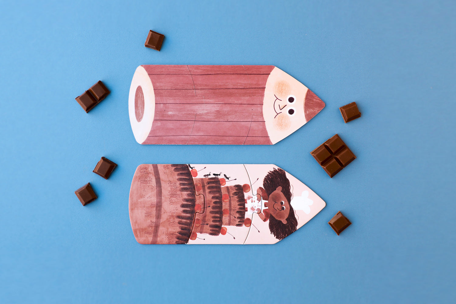 Puzzles crayons de couleurs, couleur marron. Illustration chocolat. Idée cadeau écofriendly, made in Europe pour enfant de 2 ans et plus.