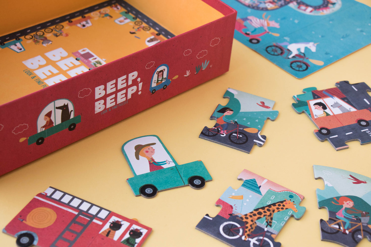 Puzzle pour enfant de 3 ans et plus. Thème véhicules, voitures, transports. Personnages attachants. Couleurs chaleureuses. Toucher doux et matériaux écoresponsables. Londji Puzzles.