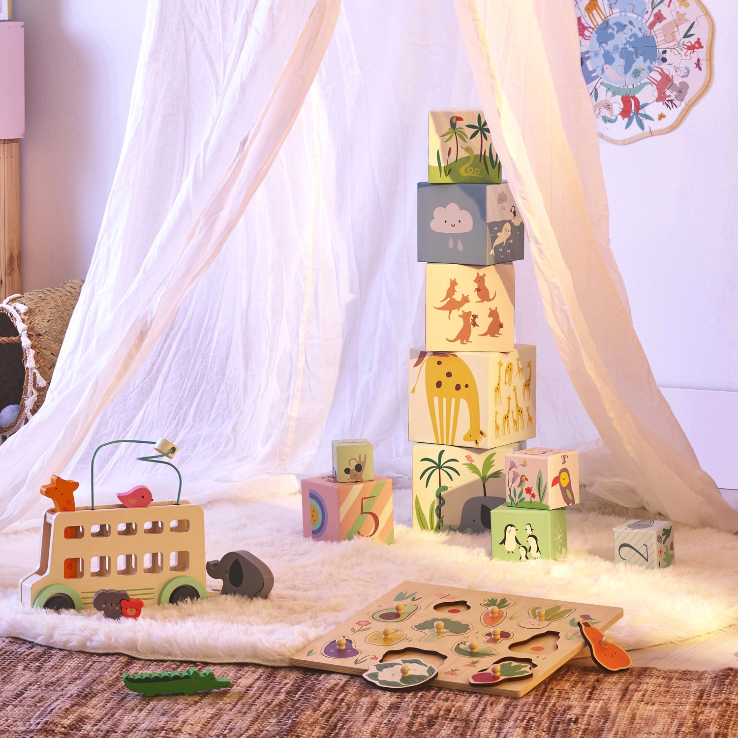 Puzzle légumes VILAC en déco, idée cadeau bébé 18 mois.