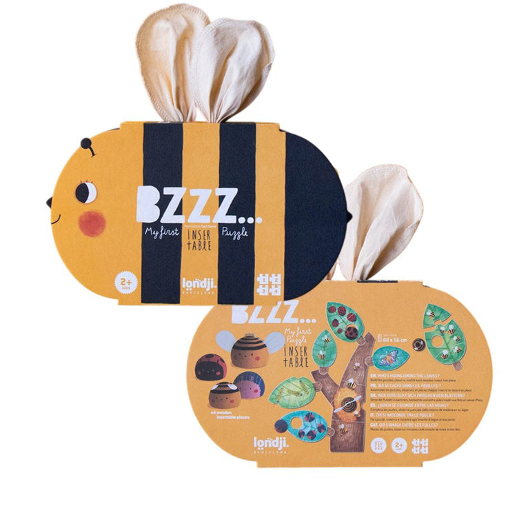 Puzzle nature évolutif Londji pour enfant de 2 ans, boîte en forme d'abeille avec ailes en tissu