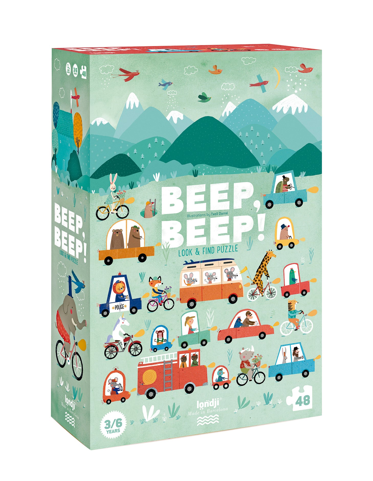Beep Beep Puzzle Londji. Jeu de construction (puzzle) et d'imagination sur le thème des véhicules et transports. Dès 3 ans.