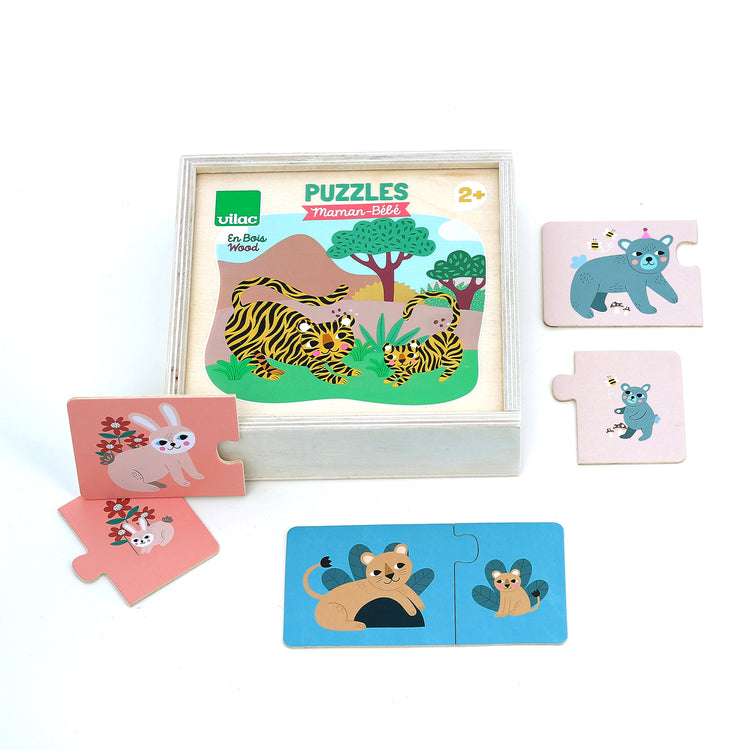 Idée cadeau Noël 2 ans : coffret puzzles bois animaux VILAC.