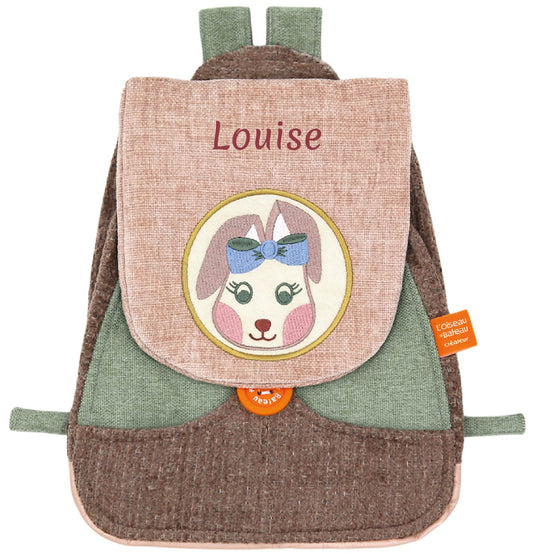 Sac à dos maternelle fille, broderie prénom, personnalisé, modèle lapin.
