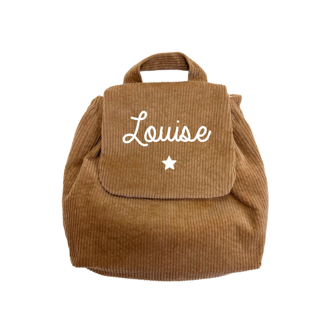 Sac à dos velours côtelé enfant – look automne, marron clair, personnalisé au prénom avec motif étoile