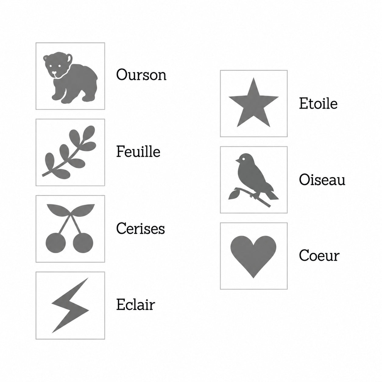 Motifs disponibles pour personnaliser le sac bébé Les Griottes