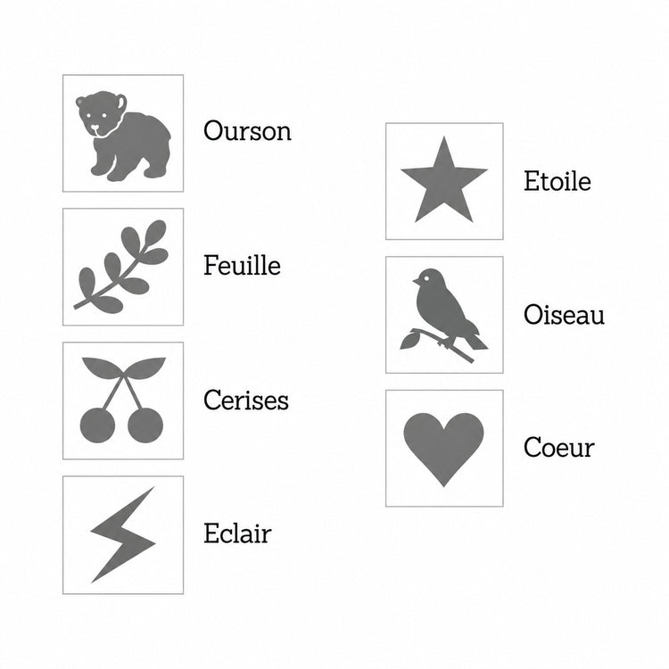 Motifs disponibles pour personnaliser le sac bébé Les Griottes