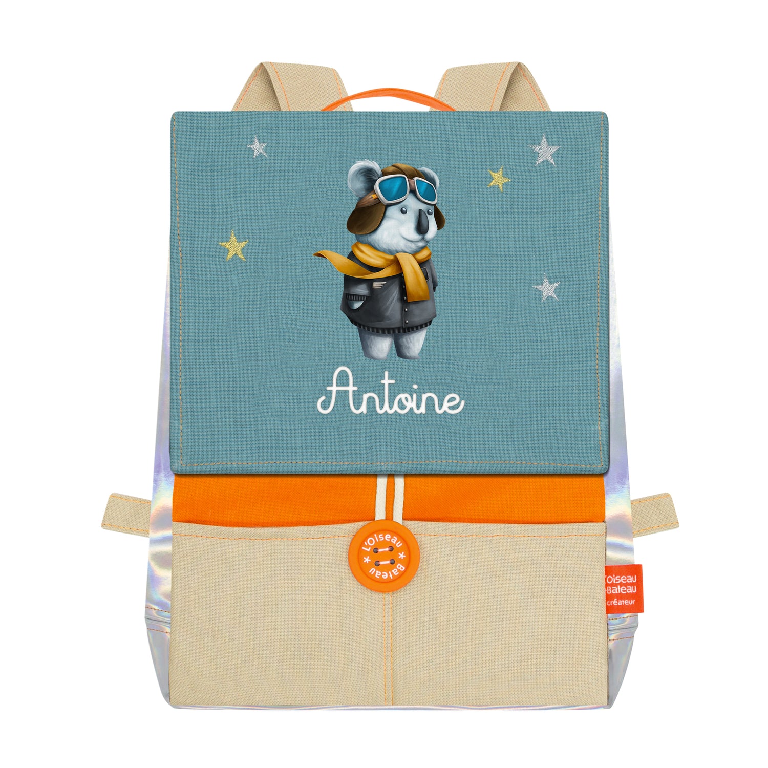 Sac à dos petite section garçon Koalaviateur personnalisé, prénom Antoine