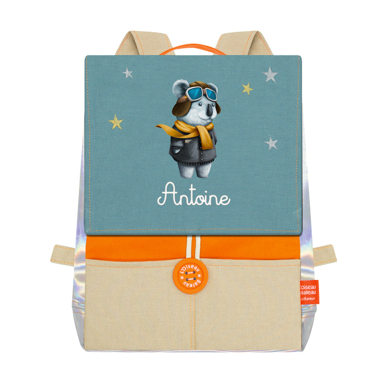 Sac à dos petite section garçon Koalaviateur personnalisé, prénom Antoine