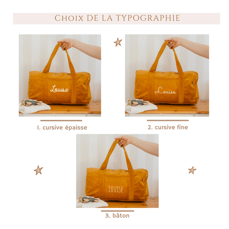Sac week-end bébé personnalisé en velours moutarde