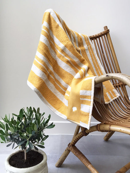 Serviette rayée Soleil jaune personnalisée, grand format bébé & enfant, éponge douce Oeko-Tex