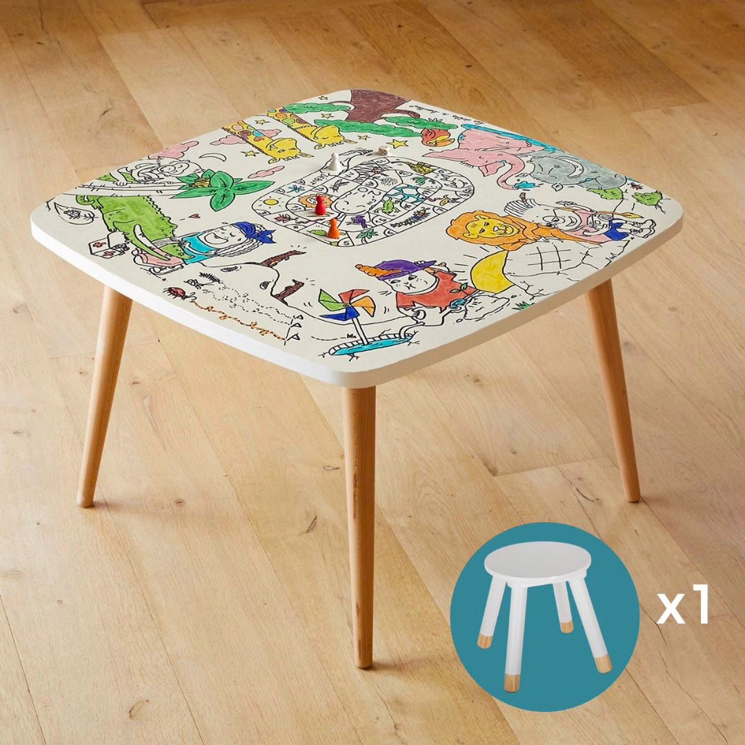 Table de dessin pour enfant – Ensemble Coloritable avec tabouret. Thème animaux de la savane. DB KIDS