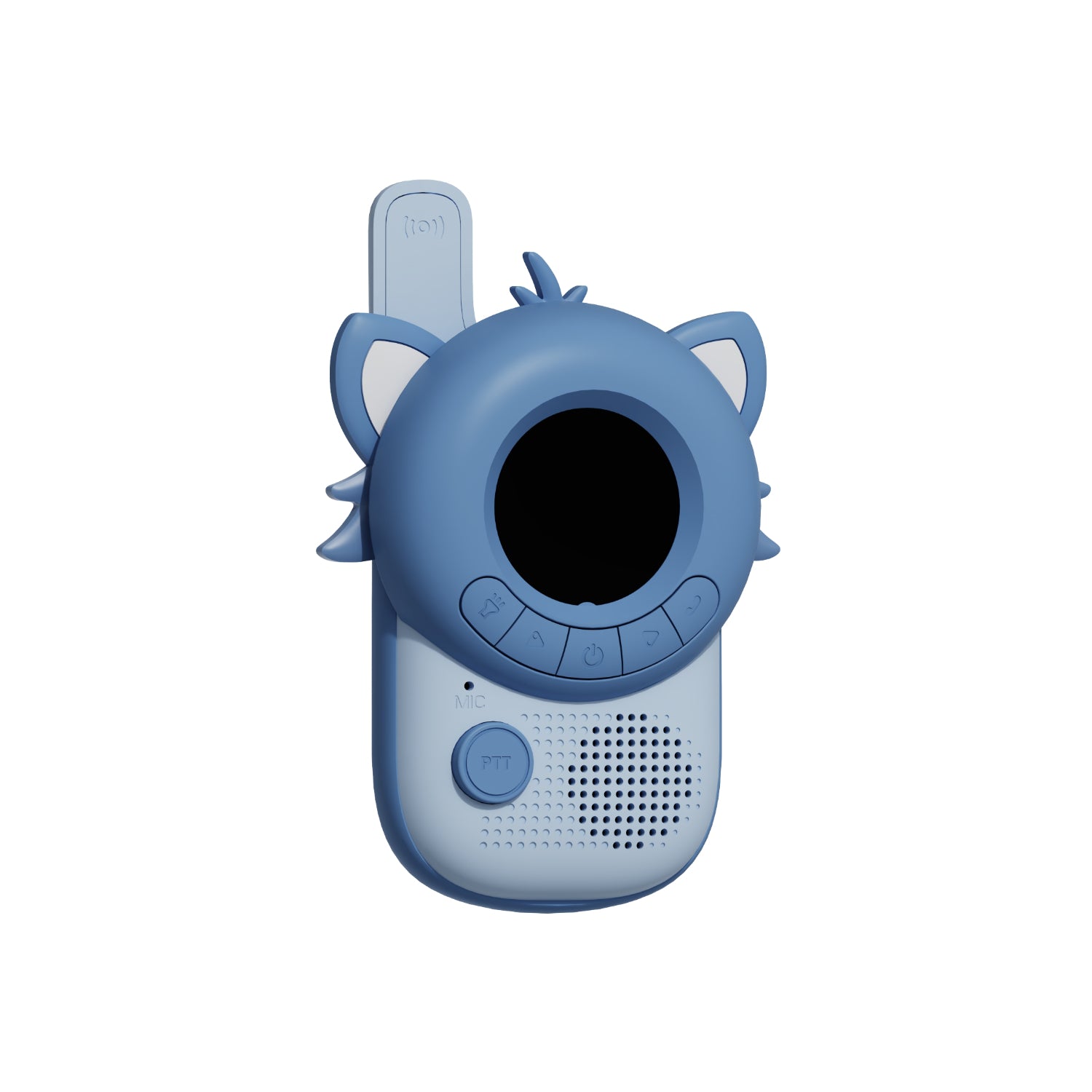 Talkie-walkie enfant Raton laveur de face, avec écran rond, boutons de canal, bouton PTT pour parler et haut-parleur