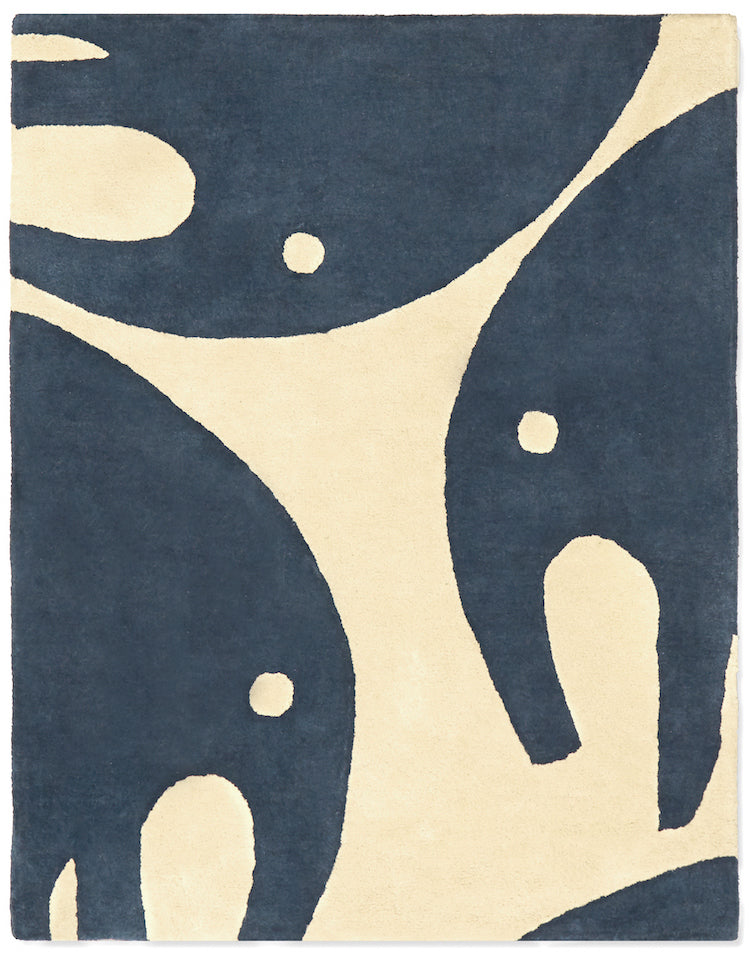 Tapis décoratif bleu et beige pour chambre enfant. Motifs éléphants.
